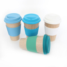 Taza de bambú amistosa de la taza de café de la fibra del vajilla de la fibra del tenedor de las tapas del silicón de Eco